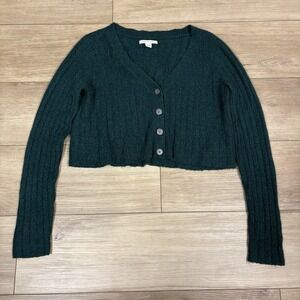 AMERICAN EAGLE Button Front Green Cropped Knit Cardigan Sweater Women's Size XS